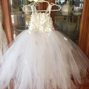 Elegant White Tutu Dress for Flower Girl, Baptism